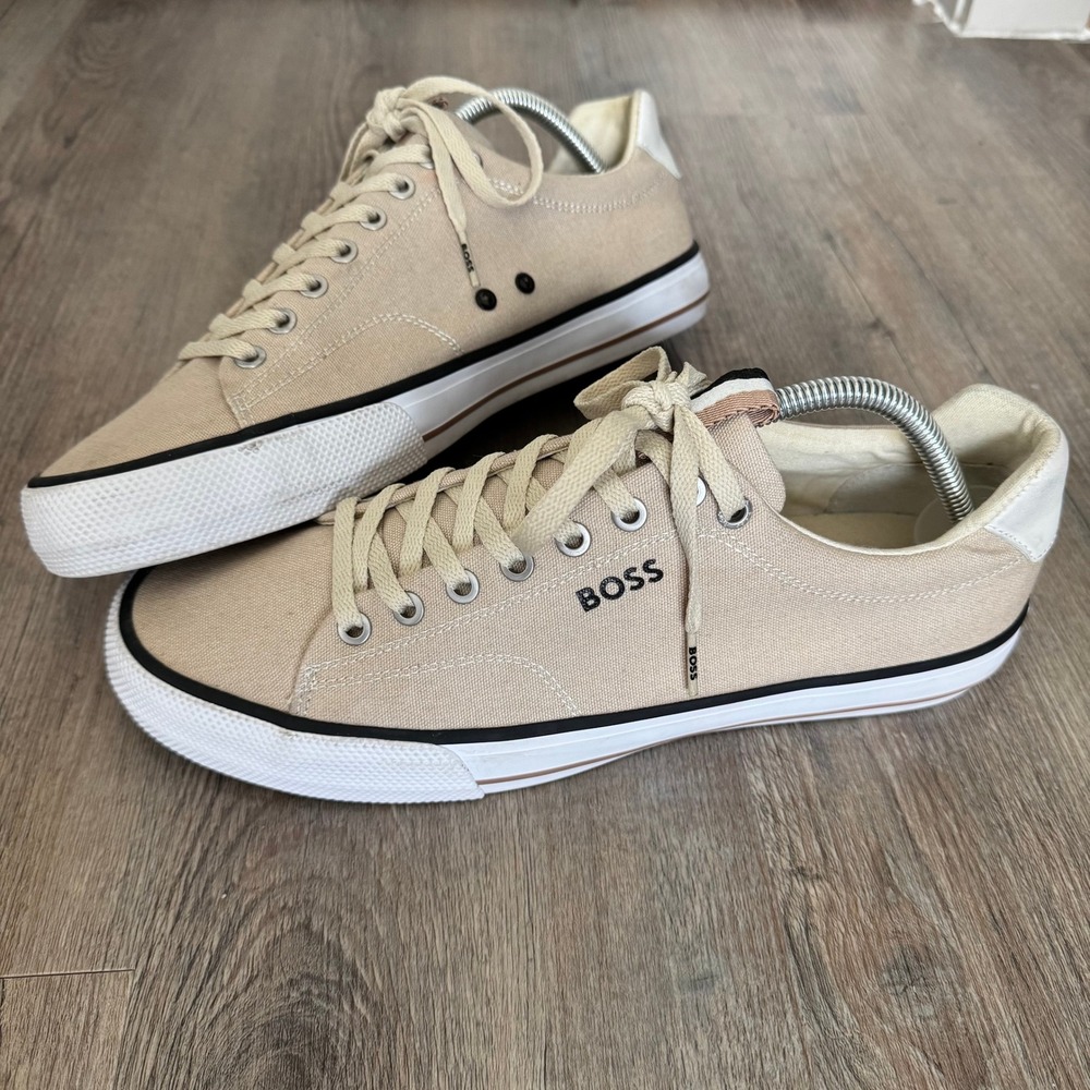 Hugo Boss Mens Beige Canvas Low Top Sneakers 50470866 Size 43 US 10